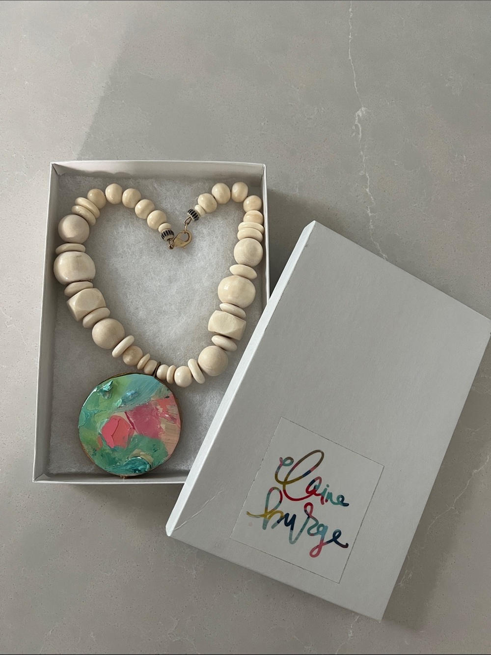 Handcrafted Cream Beaded Necklace with Colorful Pendant -